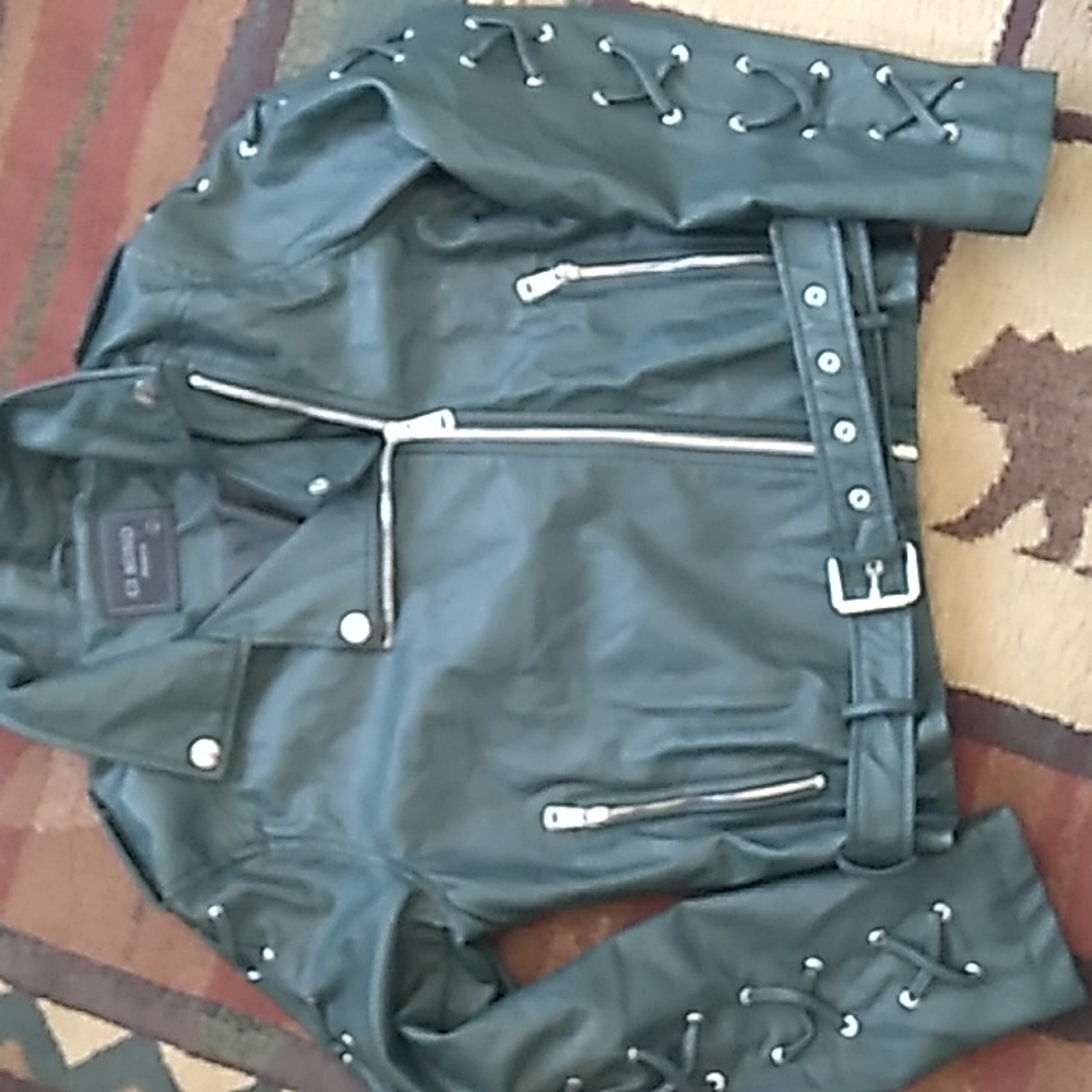 โ๏ธ FAUX Vegan Leather LACE-UP JACKET Cropped CI SONO XL - Picture 4 of 16
